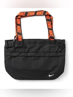 Nike Black Essentials Tote with Orange Logo Straps and White Swoosh